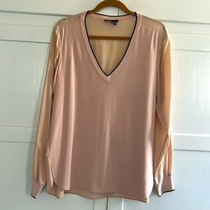 Vince blouse, large soft peach, with black detail on cuffs and V-neck